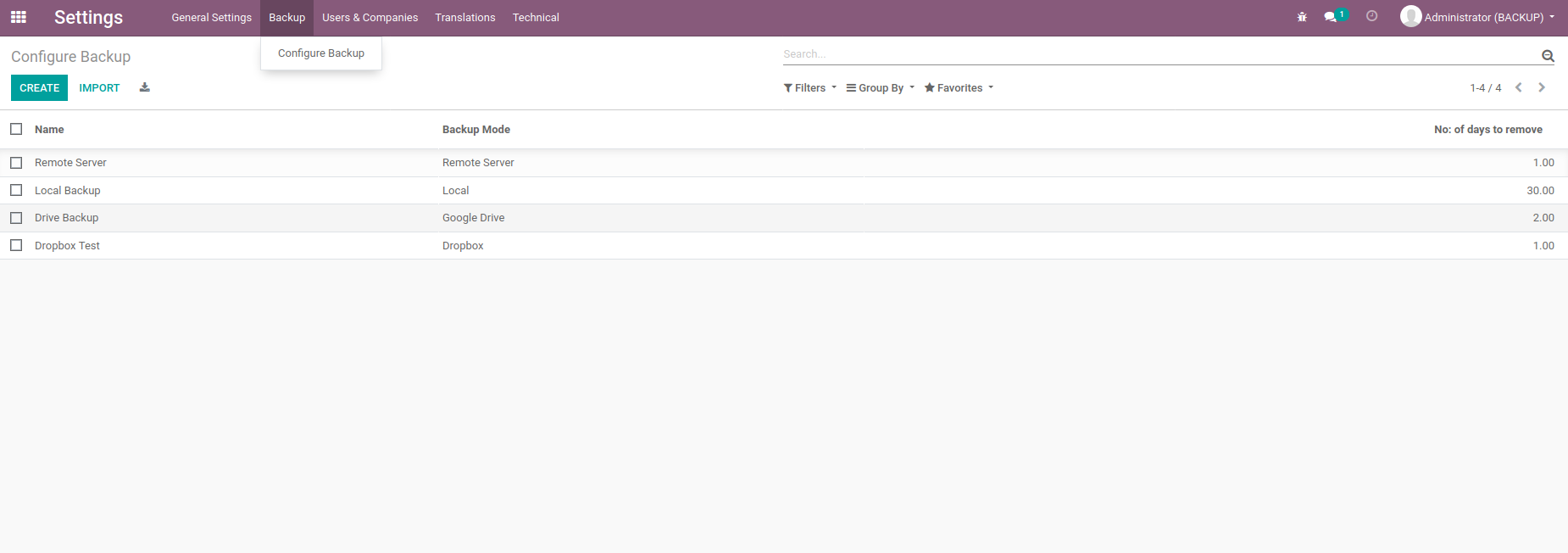 Backup Modes - Odoo scheduled backups