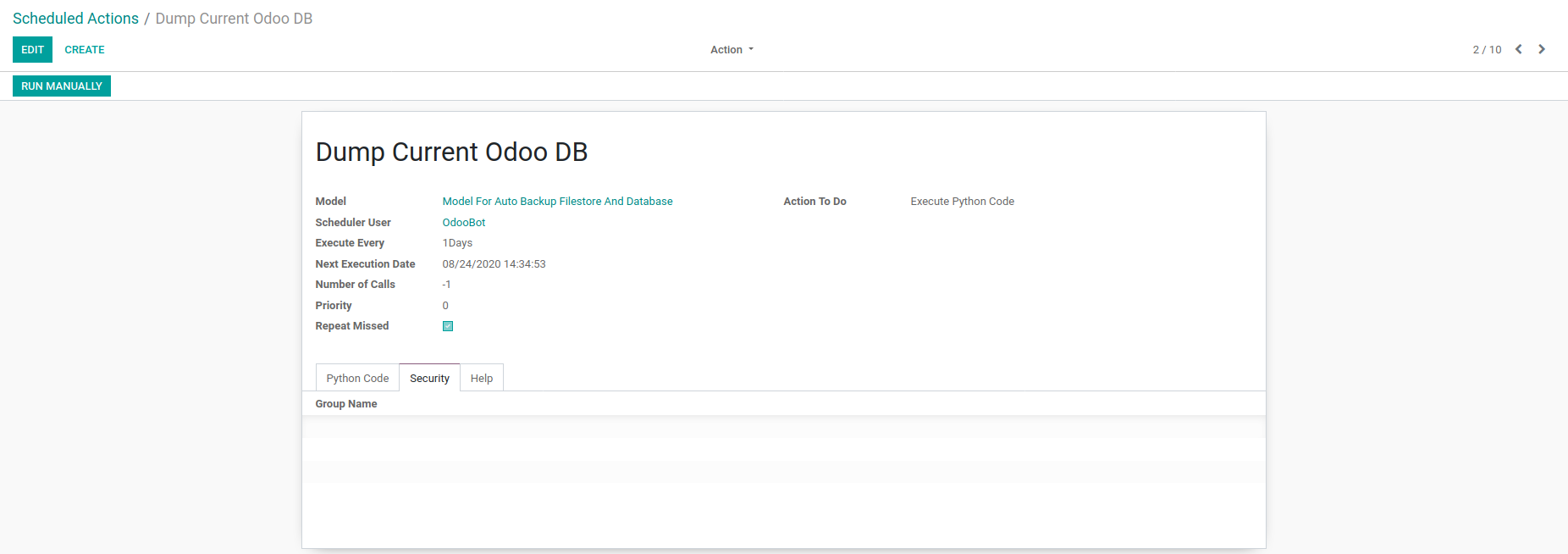 Odoo database backup scheduler
