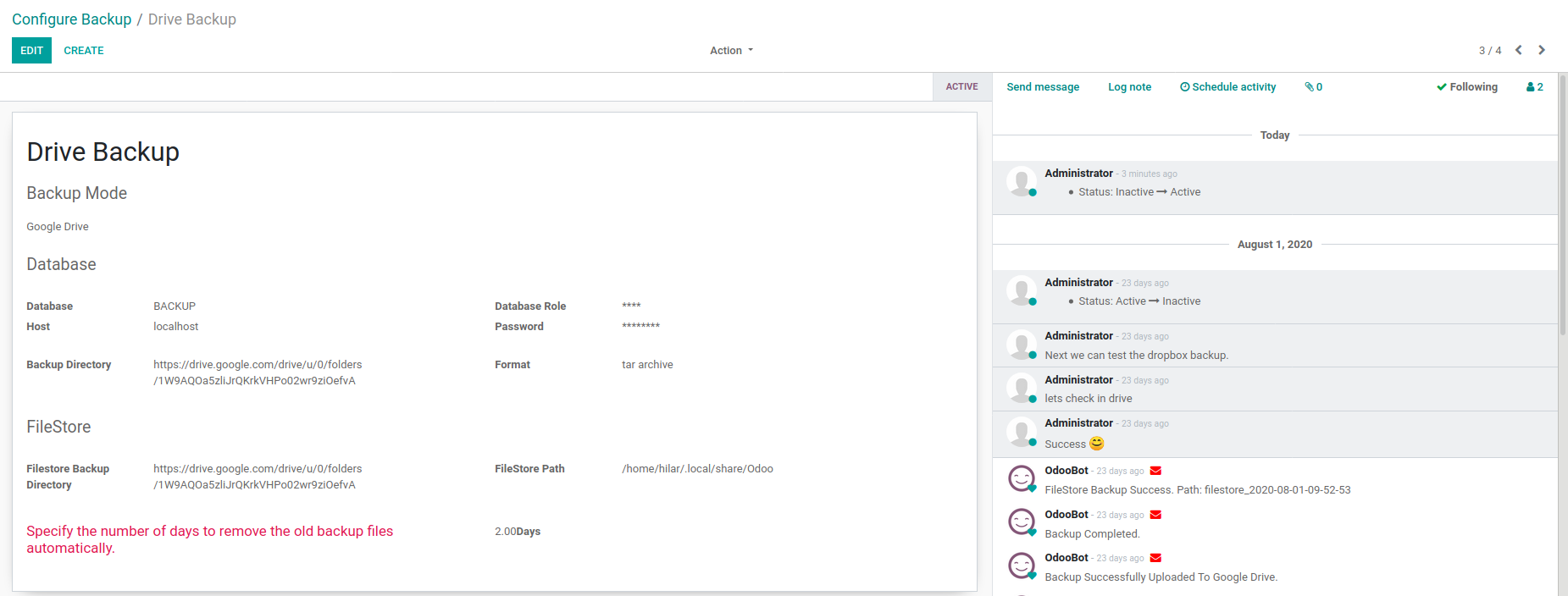 Odoo backup to Google Drive