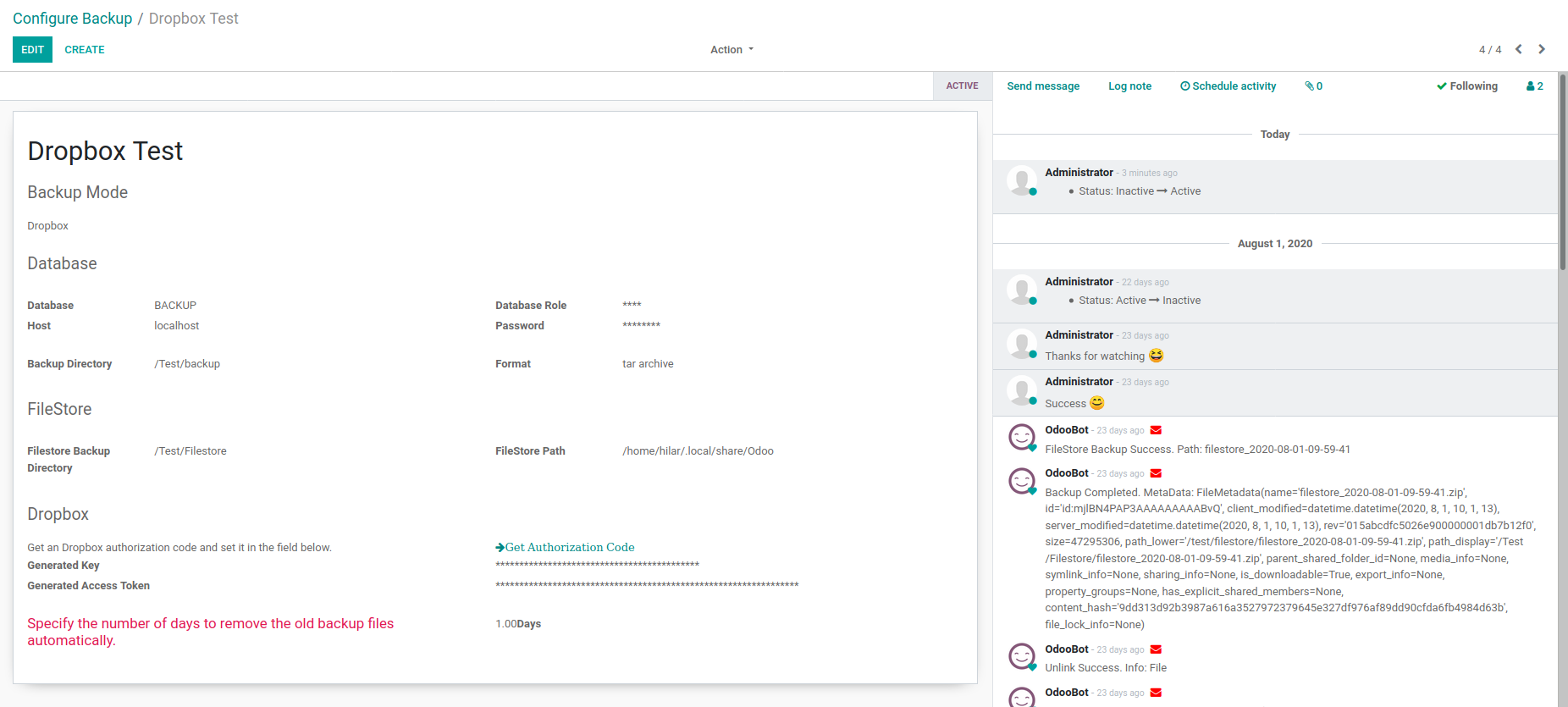 Odoo backup to Dropbox