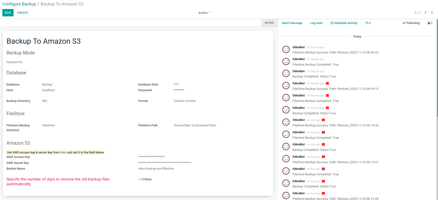 Odoo backup to Amazon S3
